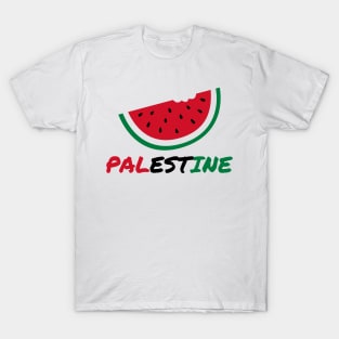 Palestine Watermelon - Hand Write Palestine Flag Color T-Shirt